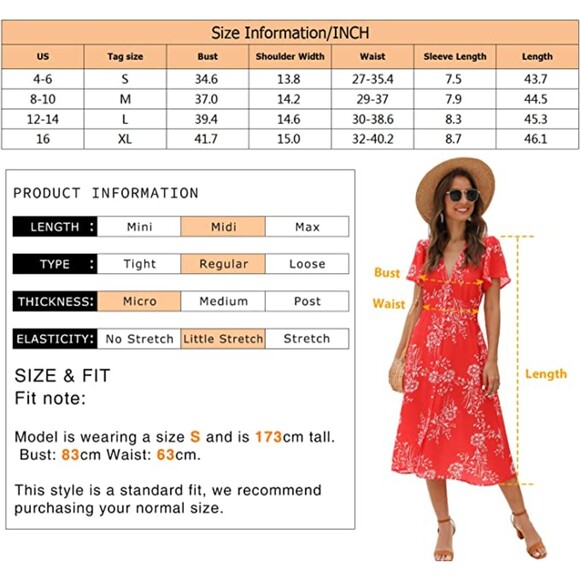 Floral Button Up Split Deep V Short Bell Sleeve Midi Dress with Pockets Sz M - Picture 8 of 8